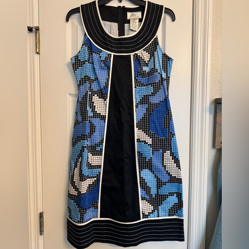 Geometric Blue and Black Sleeveless Dress